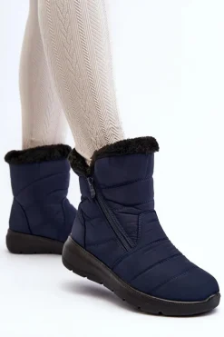 Boto Śniegowce Damskie*Śniegowce Damskie Na Suwak Z Futerkiem Granatowe Zeuna Niebieski