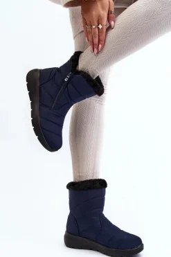 Boto Śniegowce Damskie*Śniegowce Damskie Na Suwak Z Futerkiem Granatowe Zeuna Niebieski