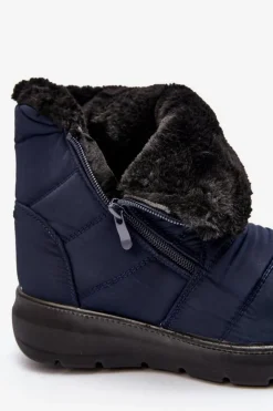 Boto Śniegowce Damskie*Śniegowce Damskie Na Suwak Z Futerkiem Granatowe Zeuna Niebieski