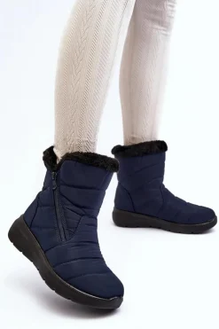Boto Śniegowce Damskie*Śniegowce Damskie Na Suwak Z Futerkiem Granatowe Zeuna Niebieski