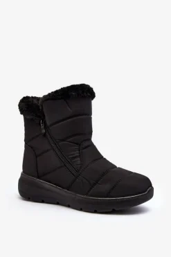 New Boto Śniegowce Damskie Na Suwak Z Futerkiem Czarne Zeuna Czarny