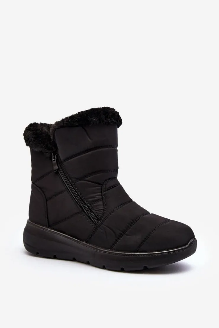 New Boto Śniegowce Damskie Na Suwak Z Futerkiem Czarne Zeuna Czarny