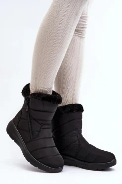 New Boto Śniegowce Damskie Na Suwak Z Futerkiem Czarne Zeuna Czarny