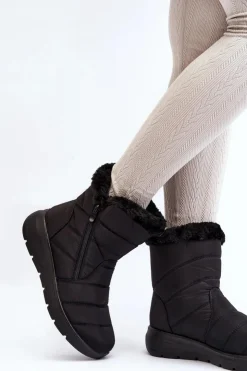 New Boto Śniegowce Damskie Na Suwak Z Futerkiem Czarne Zeuna Czarny