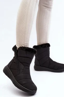 New Boto Śniegowce Damskie Na Suwak Z Futerkiem Czarne Zeuna Czarny