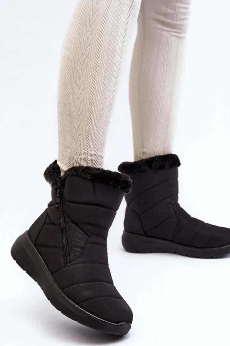 New Boto Śniegowce Damskie Na Suwak Z Futerkiem Czarne Zeuna Czarny