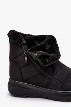 New Boto Śniegowce Damskie Na Suwak Z Futerkiem Czarne Zeuna Czarny