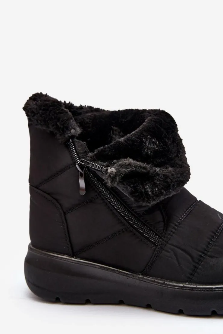 New Boto Śniegowce Damskie Na Suwak Z Futerkiem Czarne Zeuna Czarny