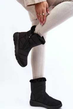 New Boto Śniegowce Damskie Na Suwak Z Futerkiem Czarne Zeuna Czarny