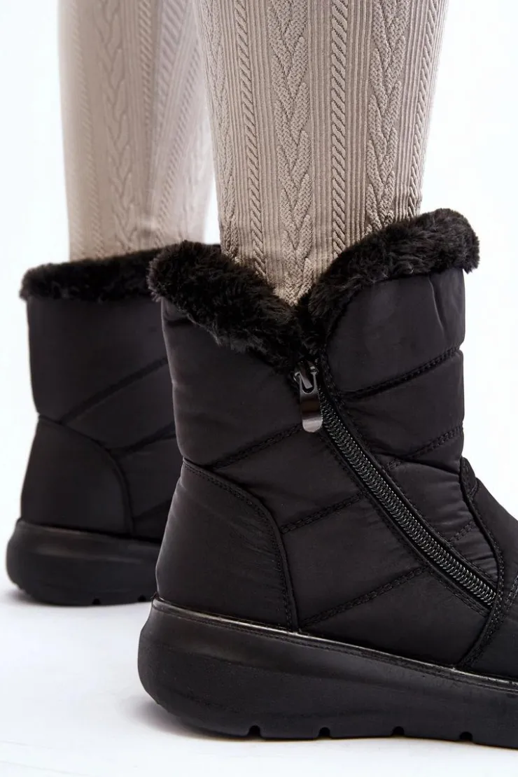 New Boto Śniegowce Damskie Na Suwak Z Futerkiem Czarne Zeuna Czarny