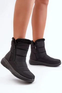 Boto Śniegowce Damskie*Śniegowce Damskie Na Suwak Z Futerkiem Czarne Dritane