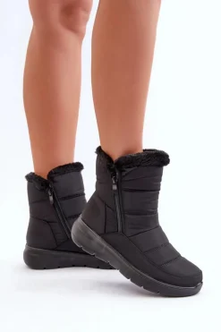 Boto Śniegowce Damskie*Śniegowce Damskie Na Suwak Z Futerkiem Czarne Dritane
