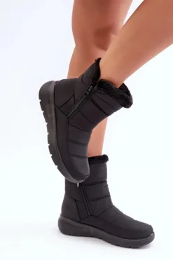 Boto Śniegowce Damskie*Śniegowce Damskie Na Suwak Z Futerkiem Czarne Dritane