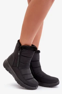 Boto Śniegowce Damskie*Śniegowce Damskie Na Suwak Z Futerkiem Czarne Dritane