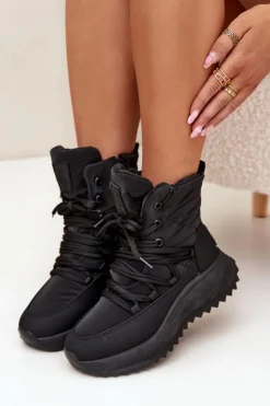 Hot Big Star Shoes Śniegowce Damskie Na Zamek Big Star SS274059 Czarne Czarny