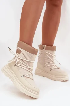 Lee Cooper Śniegowce Damskie Na Zamek LCJ-25-44-3931 Beżowe Beżowy