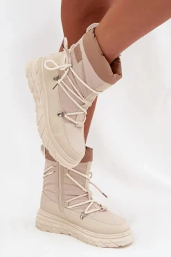 Lee Cooper Śniegowce Damskie Na Zamek LCJ-25-44-3931 Beżowe Beżowy
