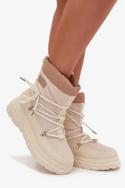 Lee Cooper Śniegowce Damskie Na Zamek LCJ-25-44-3931 Beżowe Beżowy