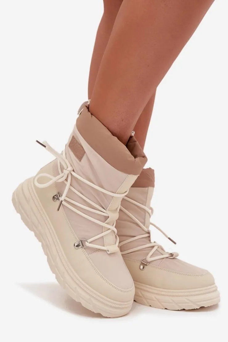 Lee Cooper Śniegowce Damskie Na Zamek LCJ-25-44-3931 Beżowe Beżowy