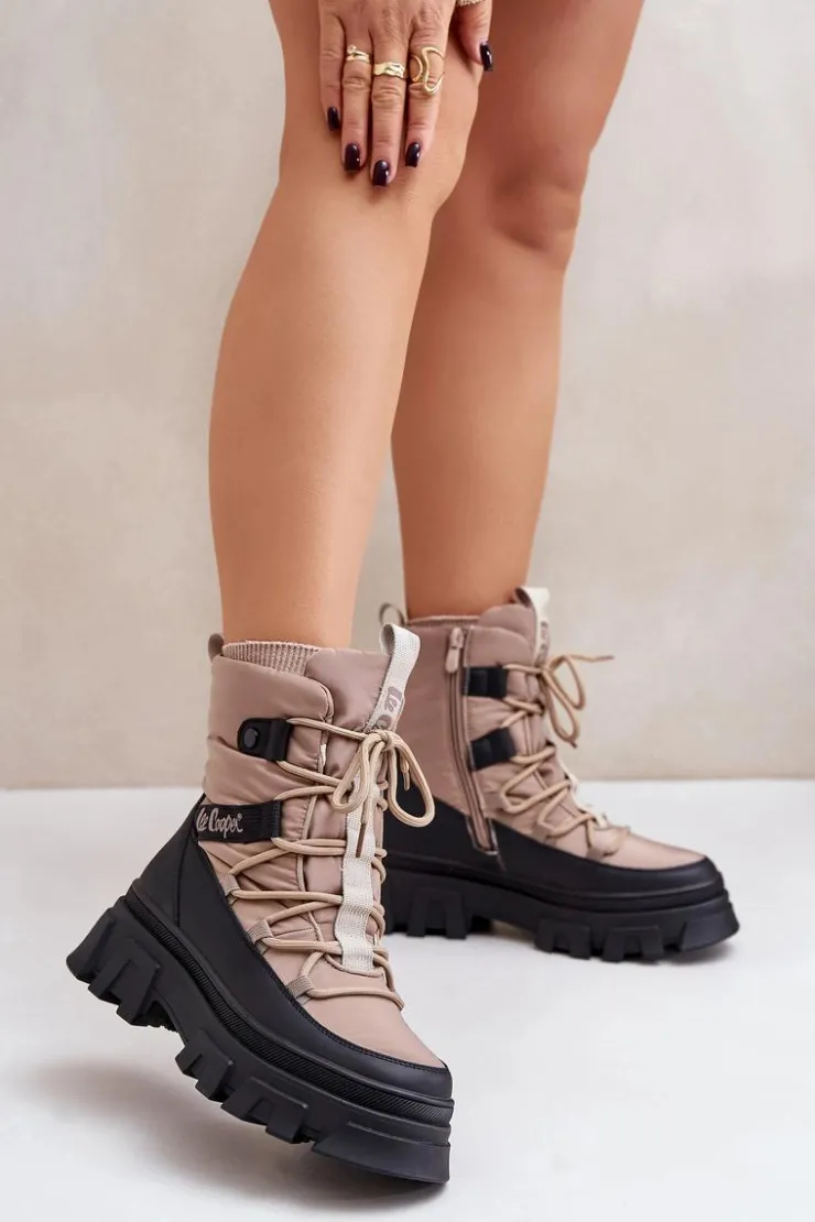 Damskie Lee Cooper Śniegowce Damskie Na Zamek LCJ-24-47-3143 Beżowe