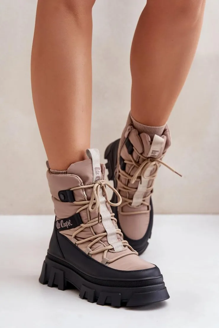 Damskie Lee Cooper Śniegowce Damskie Na Zamek LCJ-24-47-3143 Beżowe