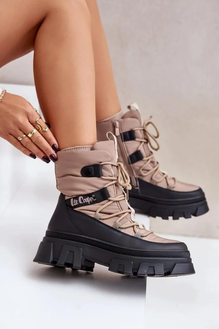 Damskie Lee Cooper Śniegowce Damskie Na Zamek LCJ-24-47-3143 Beżowe