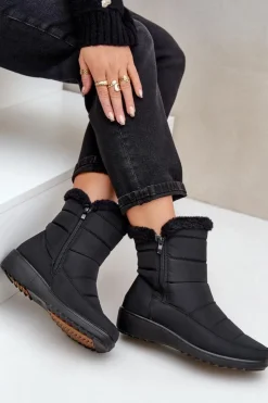 Damskie Evento Śniegowce Damskie Na Zamek Z Futerkiem Czarne Fiorittia