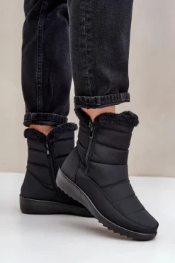 Damskie Evento Śniegowce Damskie Na Zamek Z Futerkiem Czarne Fiorittia