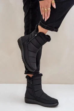 Damskie Evento Śniegowce Damskie Na Zamek Z Futerkiem Czarne Fiorittia