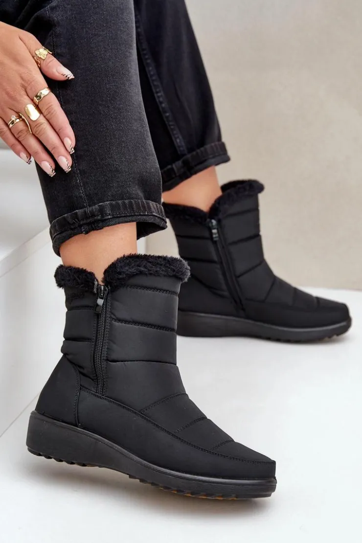 Damskie Evento Śniegowce Damskie Na Zamek Z Futerkiem Czarne Fiorittia