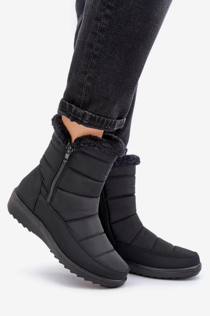 Damskie Evento Śniegowce Damskie Na Zamek Z Futerkiem Czarne Fiorittia