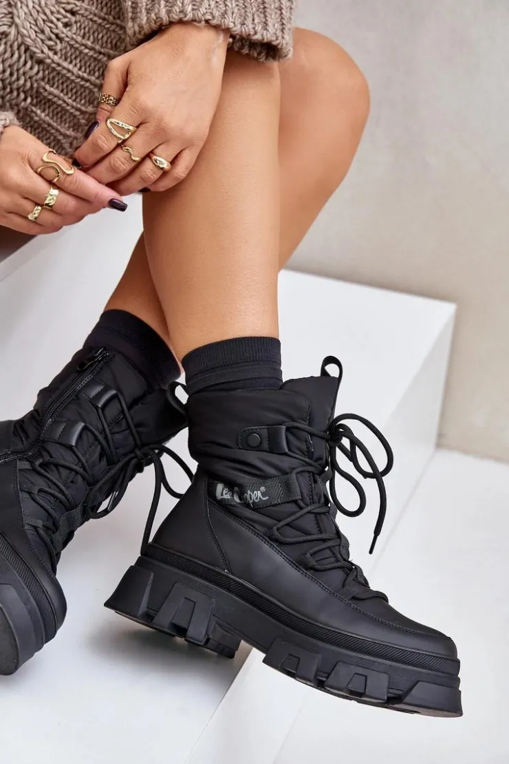 Hot Lee Cooper Śniegowce Damskie Na Zamek LCJ-24-47-3144 Czarne Czarny