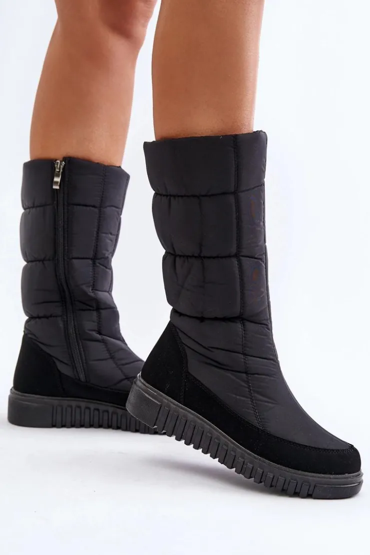 Damskie Boto Śniegowce Damskie Na Zamek Progress PROGJ-24-144 Czarne