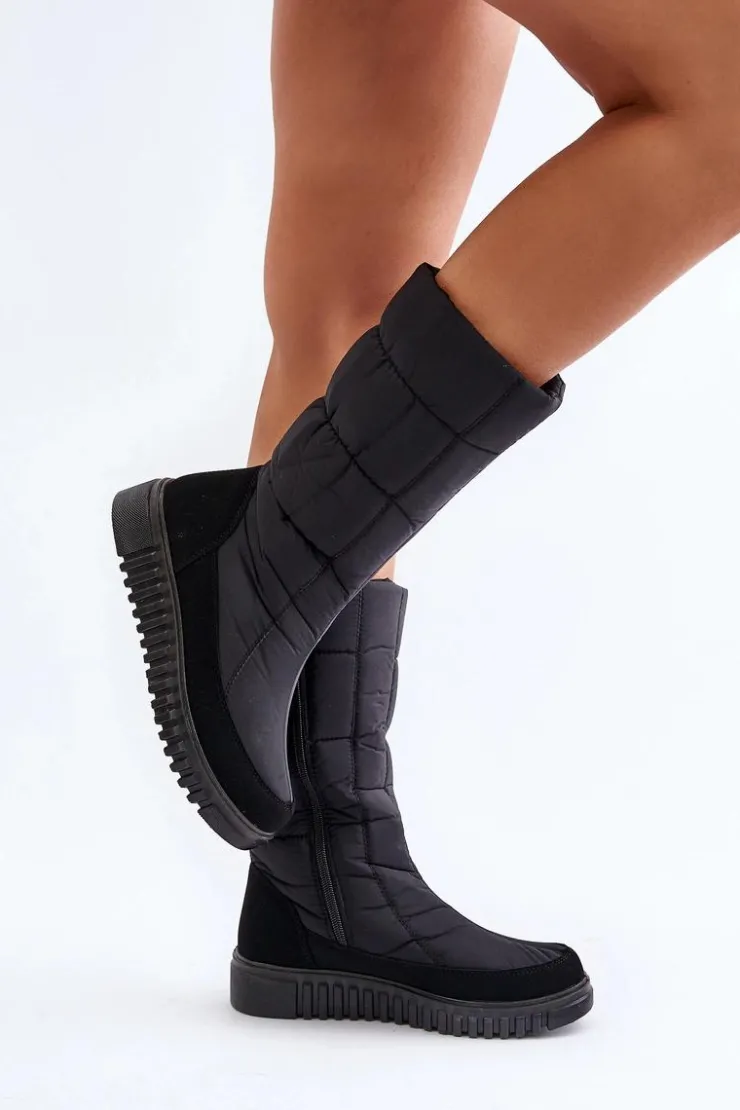 Damskie Boto Śniegowce Damskie Na Zamek Progress PROGJ-24-144 Czarne