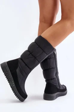 Damskie Boto Śniegowce Damskie Na Zamek Progress PROGJ-24-144 Czarne