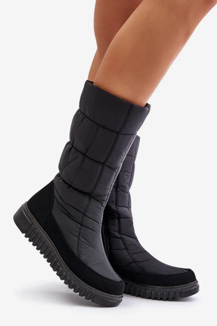 Damskie Boto Śniegowce Damskie Na Zamek Progress PROGJ-24-144 Czarne