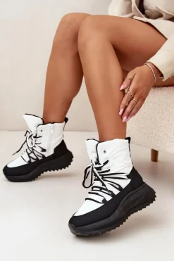 Big Star Shoes Śniegowce Damskie*Śniegowce Damskie Na Zamek Big Star SS274060 Biało-Czarne Biały