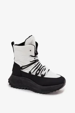 Big Star Shoes Śniegowce Damskie*Śniegowce Damskie Na Zamek Big Star SS274060 Biało-Czarne Biały