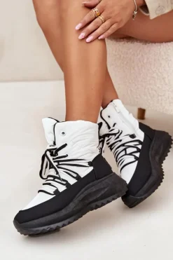 Big Star Shoes Śniegowce Damskie*Śniegowce Damskie Na Zamek Big Star SS274060 Biało-Czarne Biały