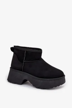 Damskie Boto Śniegowce Damskie Niskie Wsuwane Ocieplane Futerkiem Czarne Mavelle