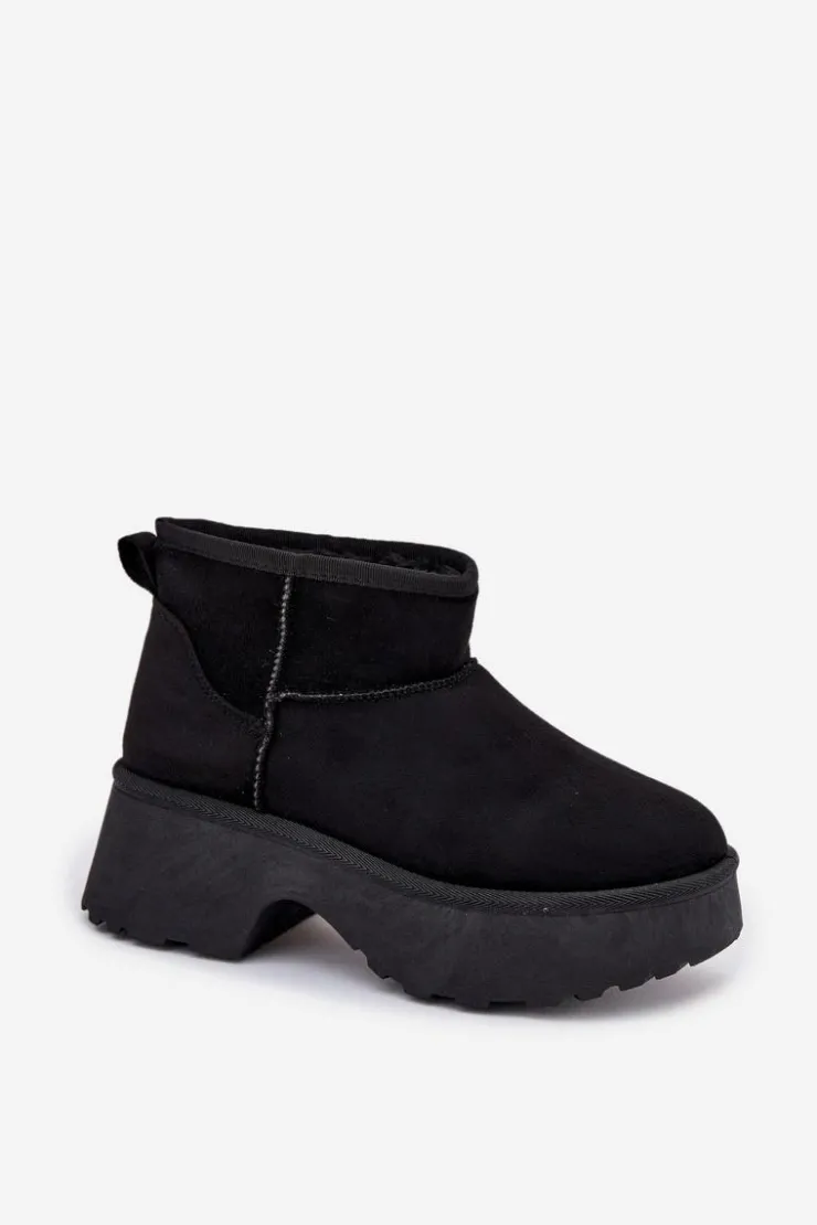 Damskie Boto Śniegowce Damskie Niskie Wsuwane Ocieplane Futerkiem Czarne Mavelle