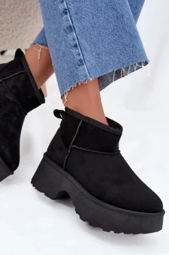 Damskie Boto Śniegowce Damskie Niskie Wsuwane Ocieplane Futerkiem Czarne Mavelle