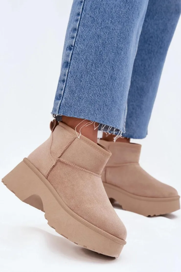 Damskie Boto Śniegowce Damskie Niskie Wsuwane Ocieplane Futerkiem Khaki Mavelle