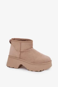 Damskie Boto Śniegowce Damskie Niskie Wsuwane Ocieplane Futerkiem Khaki Mavelle