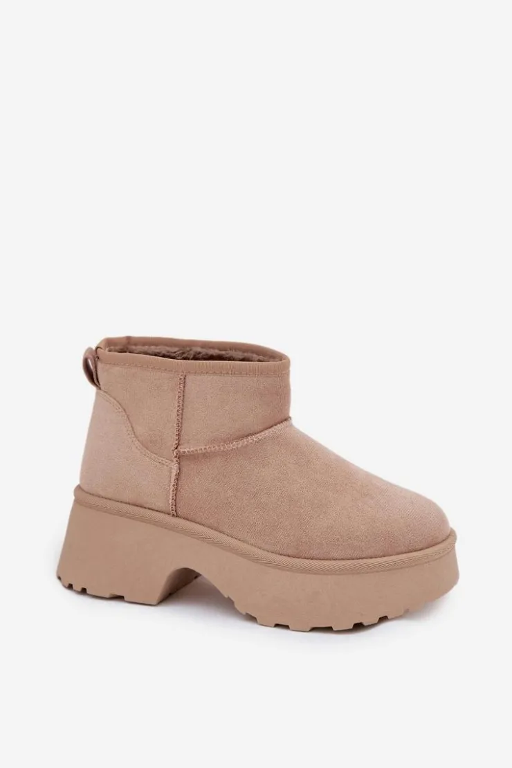 Damskie Boto Śniegowce Damskie Niskie Wsuwane Ocieplane Futerkiem Khaki Mavelle