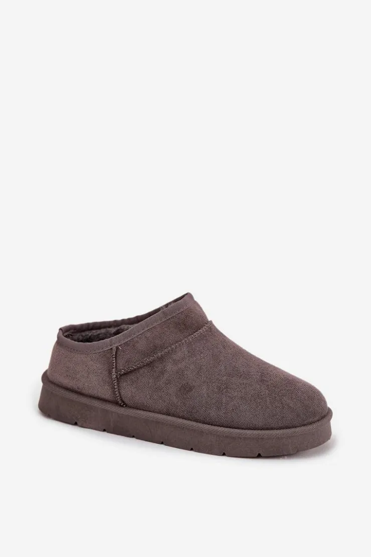 Damskie Boto Śniegowce Damskie Ocieplane Futerkiem Ciemnoszare Serenne