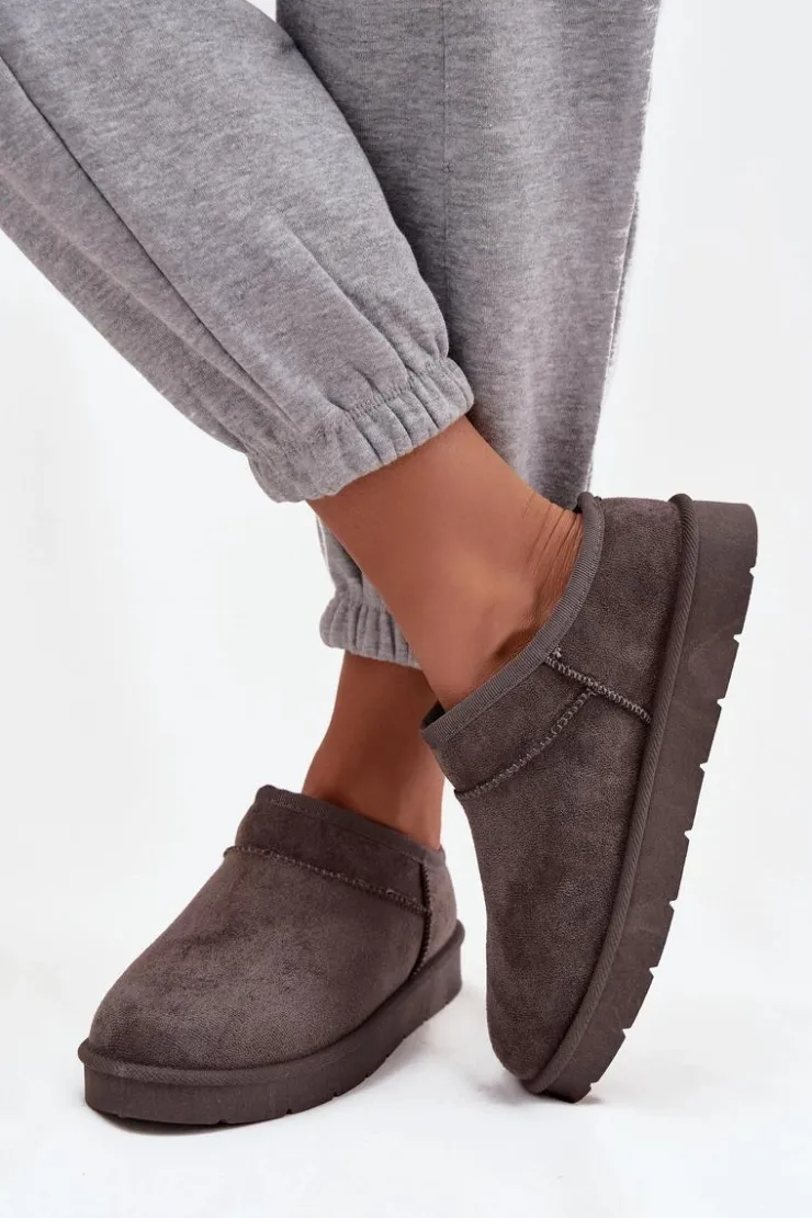 Damskie Boto Śniegowce Damskie Ocieplane Futerkiem Ciemnoszare Serenne