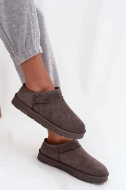 Damskie Boto Śniegowce Damskie Ocieplane Futerkiem Ciemnoszare Serenne