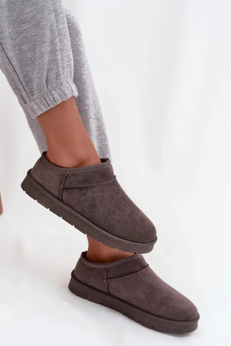 Damskie Boto Śniegowce Damskie Ocieplane Futerkiem Ciemnoszare Serenne