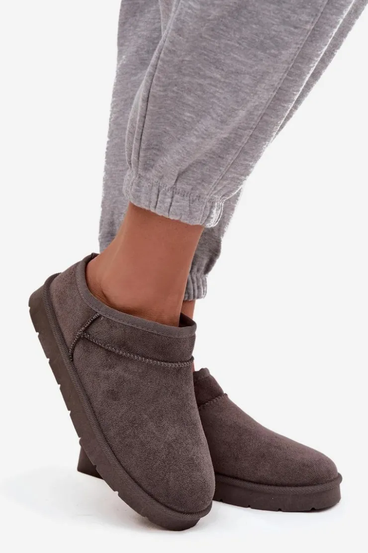 Damskie Boto Śniegowce Damskie Ocieplane Futerkiem Ciemnoszare Serenne